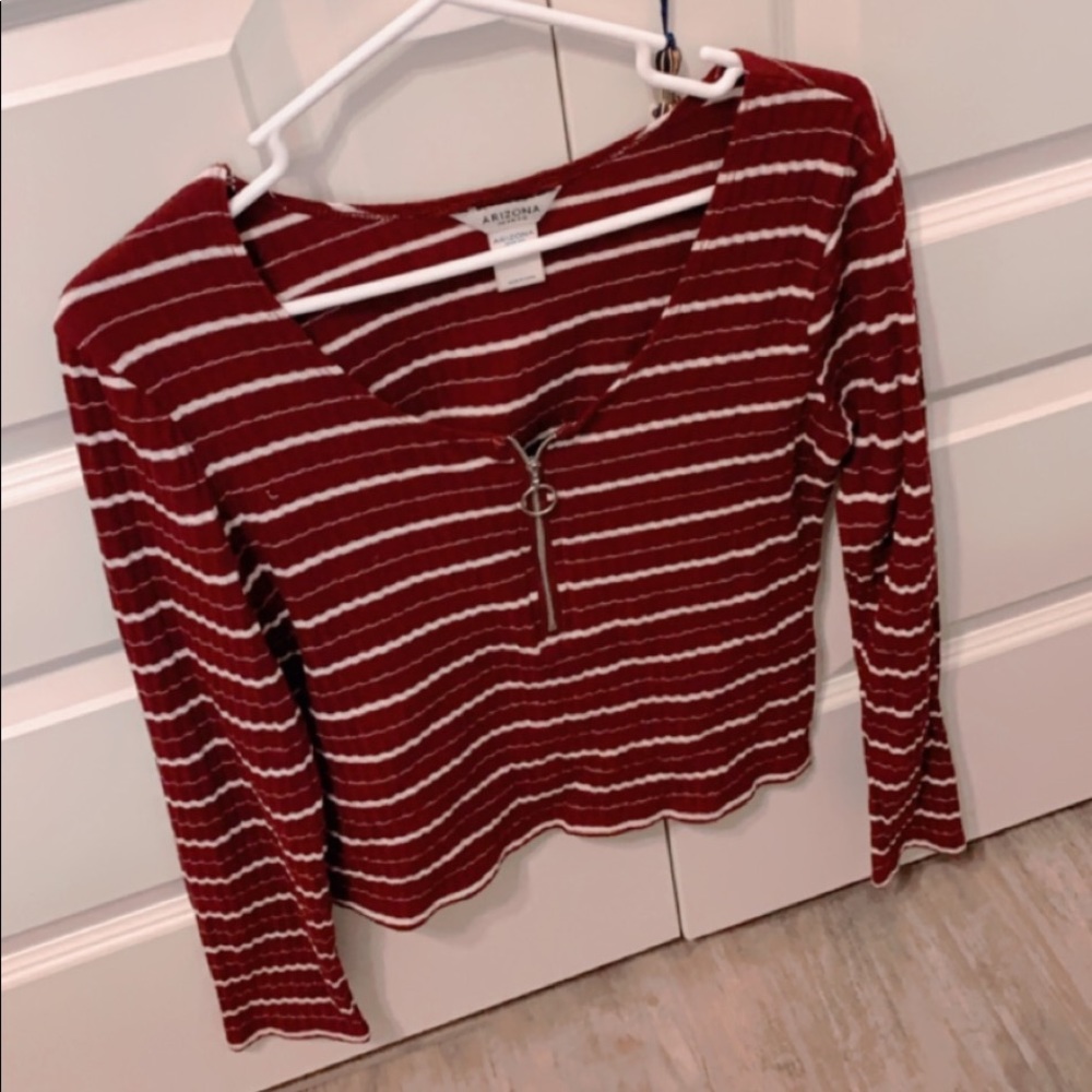 Red and White Stripped Long Sleeve Tee
